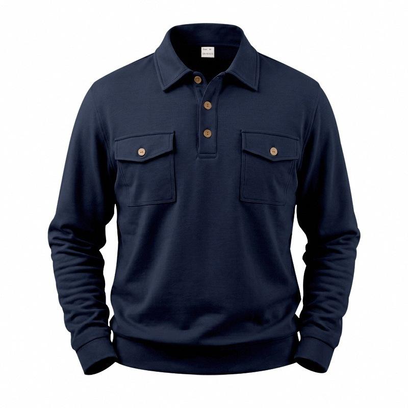 Sudadera con cuello polo de manga larga holgada retro casual para hombre