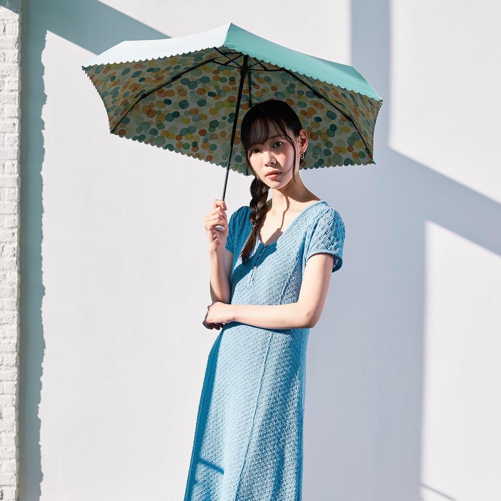 estaa Sun and Rain Gradient Dot Heat Sun UV Mint Green (Esta) Women's Parasol, Umbrella, Foldable, Compact, Pattern, Shielding, Protection, Cut, 50cm,