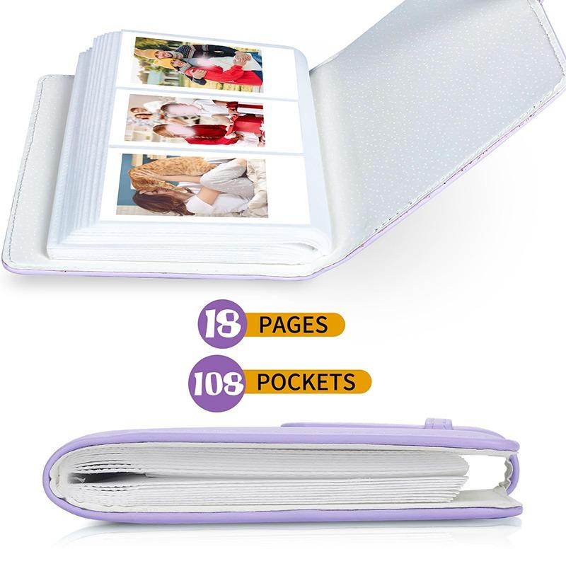 108 Fächer 3 Zoll Mini-Fotoalbum PU-Leder Filmkamera Bilderbuch Stempelkarte Aufbewahrungstasche Sammleralbum