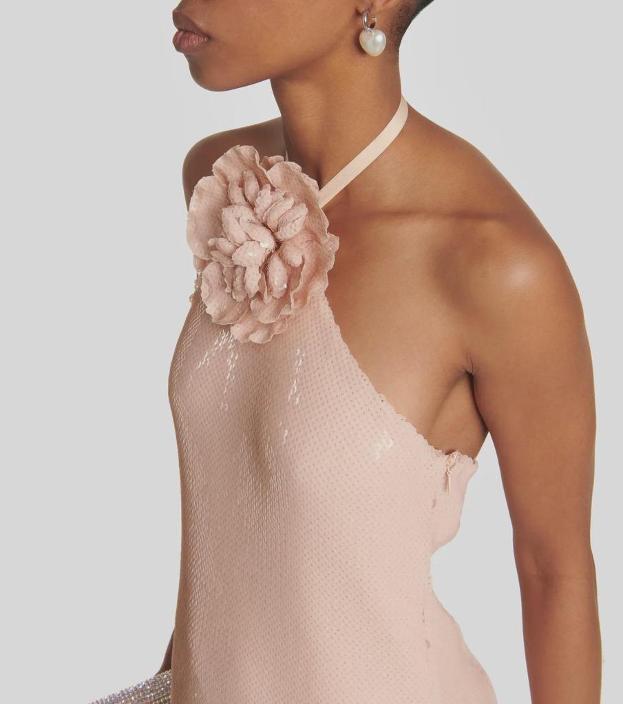 2024 Elegancka morelowa i biała sukienka wieczorowa z dekoltem halter dla kobiet