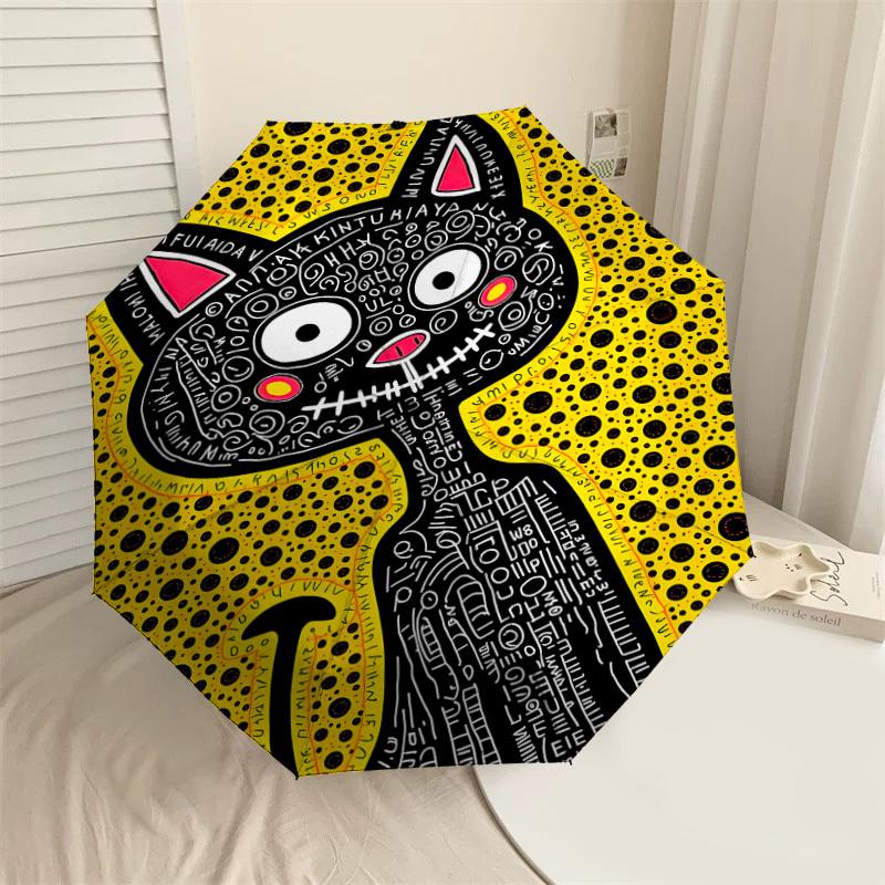 

1PC Cat Artwork Automatic Open/Close Umbrella with Windproof, 8-Rib Sturdy Canopy, Durable Ribs, Fashionable Design,1266a