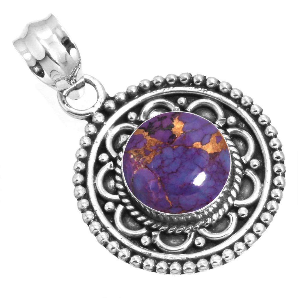 925 Sterling Silver Pendant Women Gemstone Handmade Jewelry Wedding Gift Blue Green Purple Copper Turquoise Pearl Lapis Mother Of Pearl Vintage