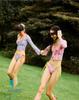 Retro Striped Women's Bikini Set with Sunscreen Long Sleeve Cover-Up