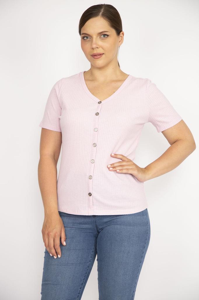 Damska Bluzka Duży Rozmiar Zielona Dekolt V Zapinana na Guziki Z Przodu Kamizelka Materiał Krótki Rękaw Bluzka