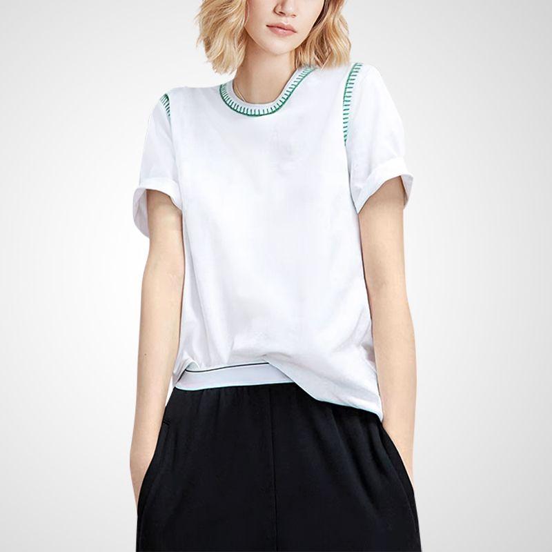 

Короткая летняя одежда футболка скрывающая полноту облегающая универсальная с коротким рукавом White S