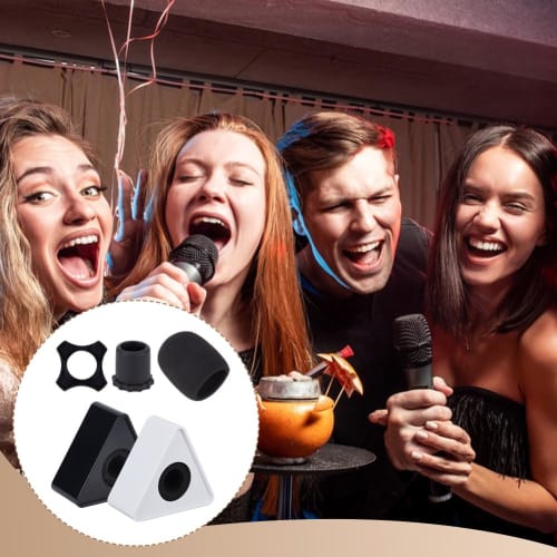 OLYCRAFT 4-Piece Interview Microphone Flag, Triangle, 90x100x46mm, Plastic, for Interview Microphones, Station Advertising, KTV, Black & White