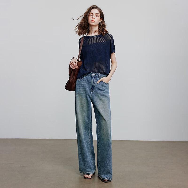 Chuyu Women's Loose-Fit Imitation Linen Sheer Knit Short Sleeve Top