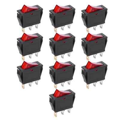 10Pcs KCD3 Boat Type Rocker Switches 3 Pin 2 Position 20A 15A 125V 250V Rocker on/Off Red Light Rocker Switch