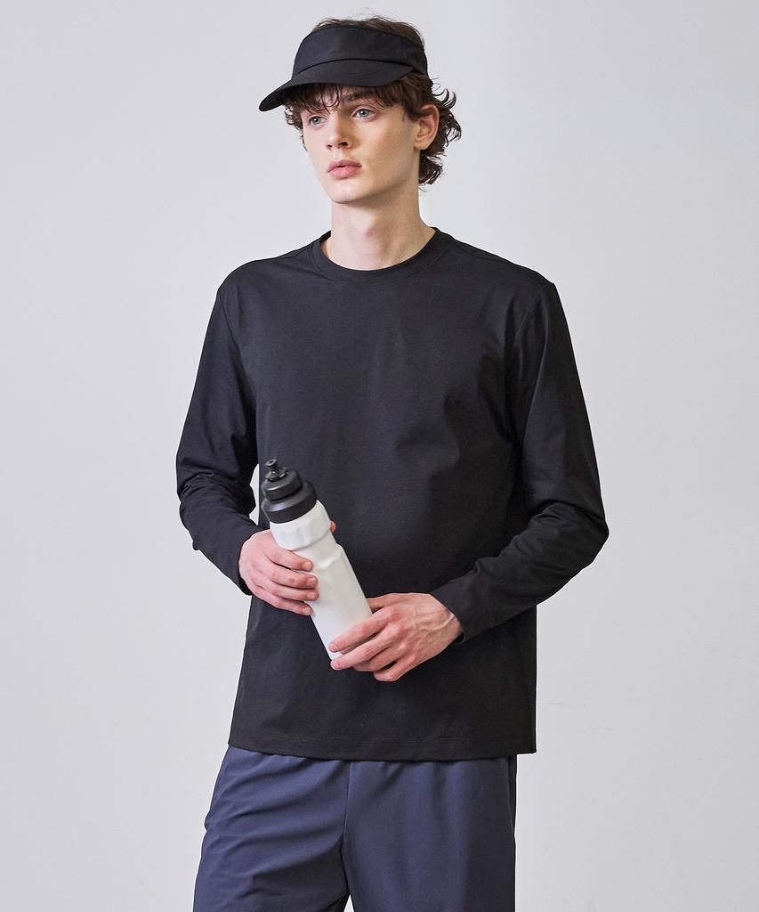 BASIC HOUSE Breathable Sorona Regular Fit Round Neck Plain Long Sleeve T-Shirt Black