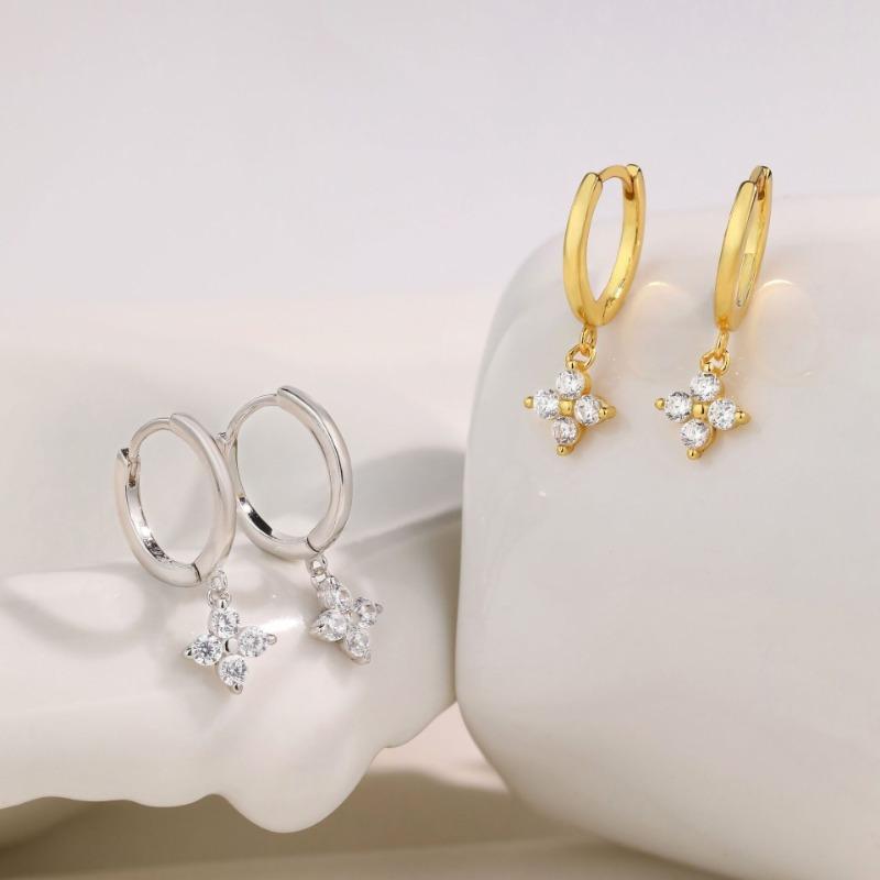 Pendientes de Aro de Trébol de Aguja de Plata de Ley 925 Modernos Elegantes para Fiesta de Boda Joyería Accesorios Regalo para Mujeres Niñas