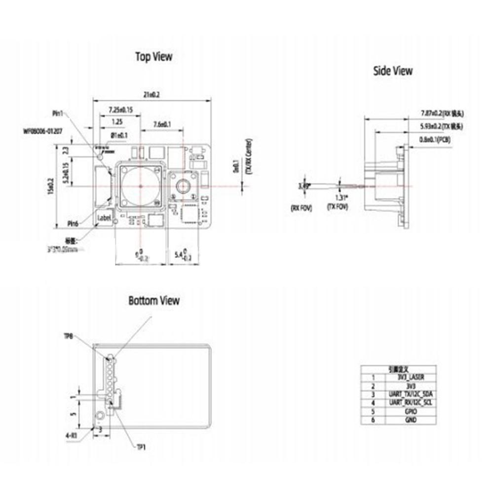 Infrared SPAD Sensor DToF Ranging Module Single 3.3V Power Supply Temperature Compensation I2C And UART Interfaces
