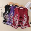 2026 Spring/Summer Retro Ethnic V-neck Embroidered Cotton Linen Sleeveless Vest for Women