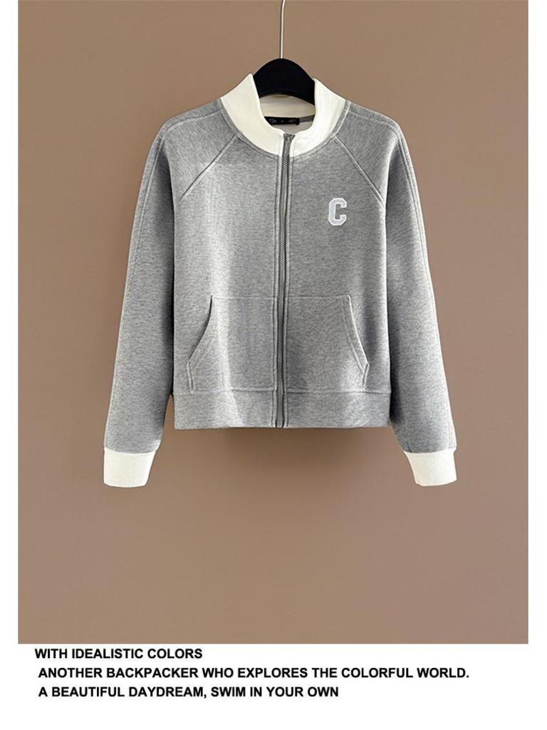 Women's European Style Casual Sports Suit - 2025 Chic Color Block Zipper Cardigan & Two-Piece Set for Spring/Autumn