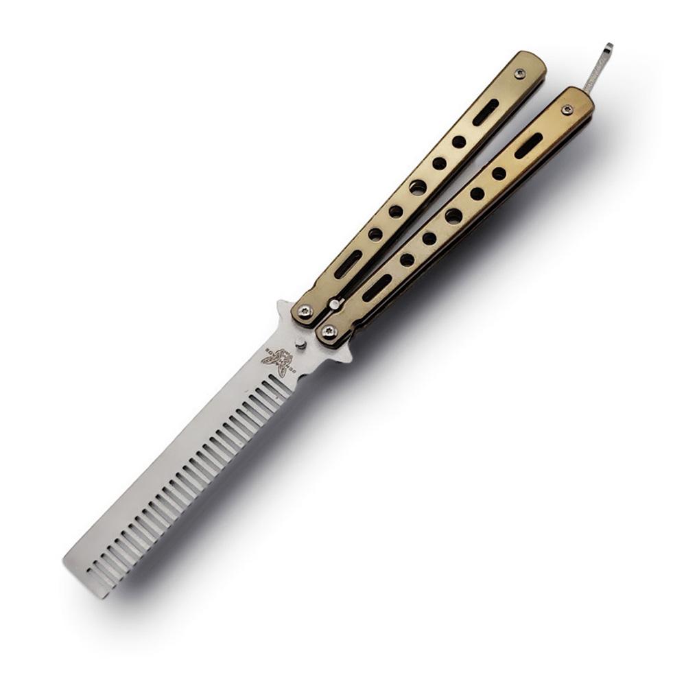 Foldable Comb Stainless Steel Practice Training Butterfly Knife Comb Beard Moustache Brushe Salon Hairdressing Hair Styling Tool