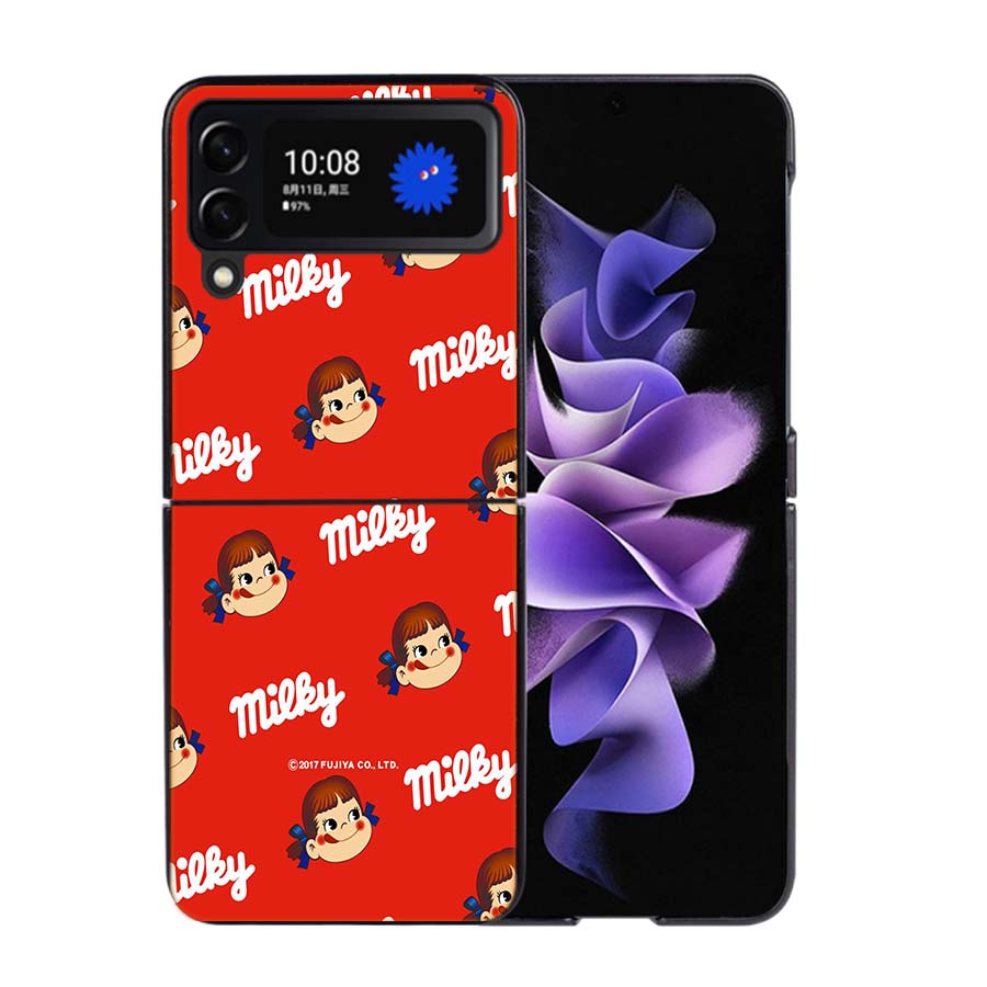 F-Fujiya M-Milky P-Peko C-chan Cartoon Phone Case For Samsung Z Flip 7 6 5G Galaxy Z Flip4 Z Flip5 Z Flip3 Coque Black Hard PC S