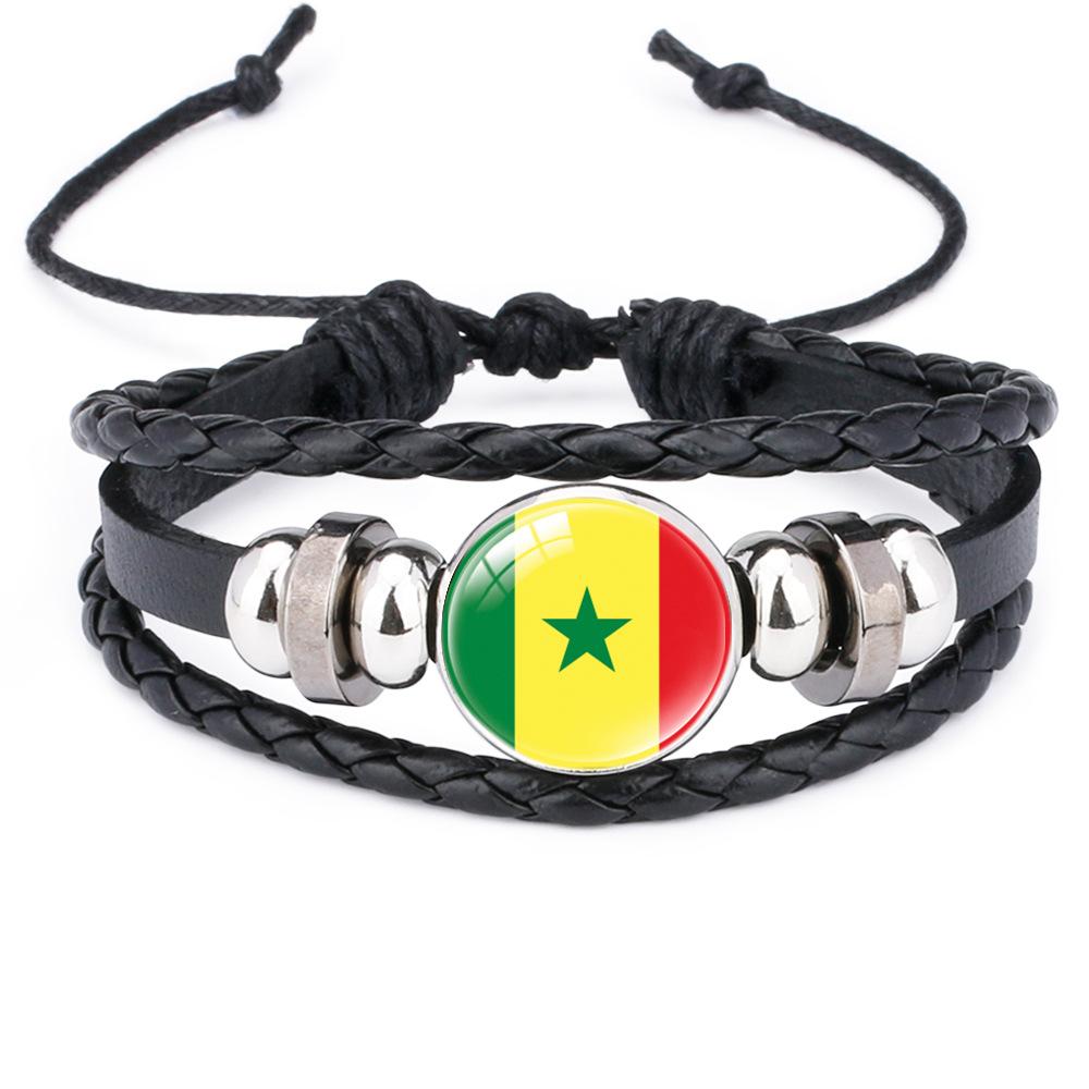 World Cup Leather Bracelet National Flag Soccer Match Souvenir  Adjustable Cowhide Woven Bracelet for Men Women,Sports  Fan Accessories
