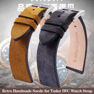 Retro Handmade Suede Watch Strap for Rolex Aquarius Tudor IWC Pilot Seiko All Brand Frosted Bracelet Watchband 18mm 20mm 22mm