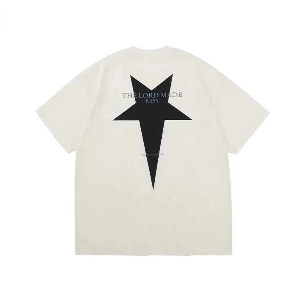 Summer Fashion Heavyweight Retro Men's Pentagram Cotton Printed Round Neck High-quality Casual Fitness Street Sports T-shirt