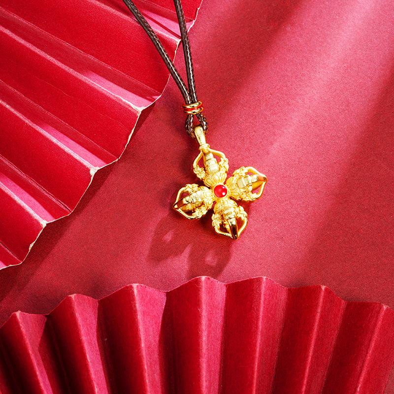 Ethnischer Stil Eingelegter Dämonenbezwingender Vajra Design Schmuck Halskette Anhänger