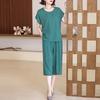 Plus Size Women Two Peice Sets Summer Loose Elegant High Waist Pant Sets Female Casual Vintage Print Oversize Suit