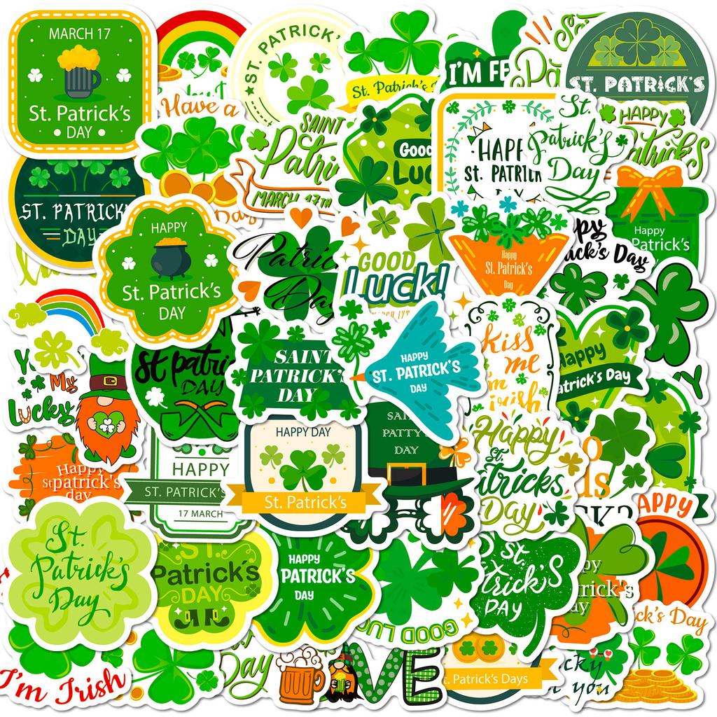 50Pcs St Patrick's Stickers - Lucky Shamrock Vinyl Decals for DIY Crafts & Decor (5x4.9cm)