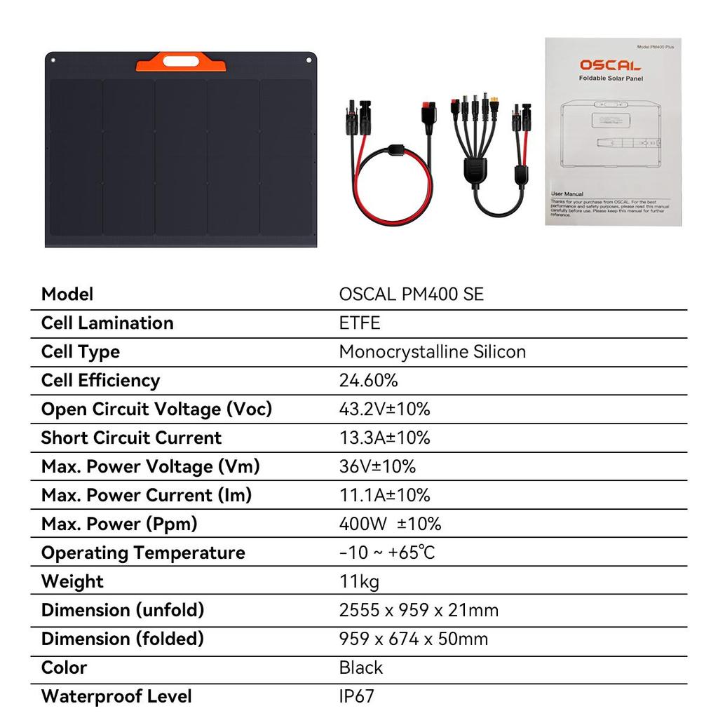 Blackview OSCAL PM400 SE 400W Solární panel, přenosné solární moduly s nastavitelným stojanem
