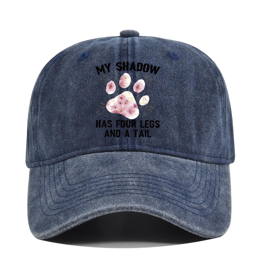 Dog Shadow Four Legs Tail Paw Print Baseball Cap Casual Adjustable Washed Denim Hat Adult