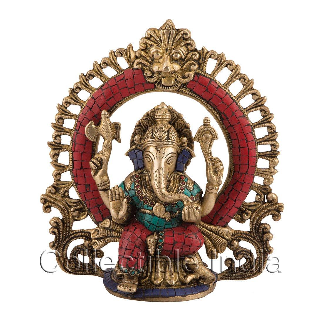 Pure Brass Lord Ganesh Idol, Ganpati Ji, Gajanan Murti, Multicolor - 9 Inches
