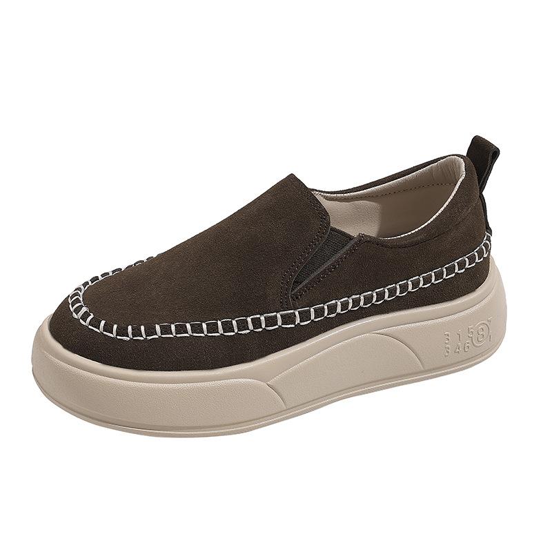 2025 autumn leather muffin shoes women's new fashion single shoes one-pedal loafers simple versatile platform lazy shoes