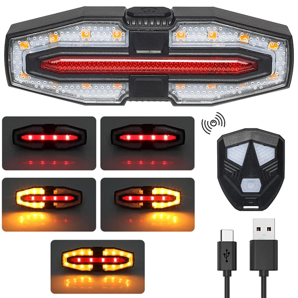 Bike Tail Light with Turn Signals Warning Cycling Light Wireless Remote Control 5 Light Modes for Night Riding Bike Rear Light