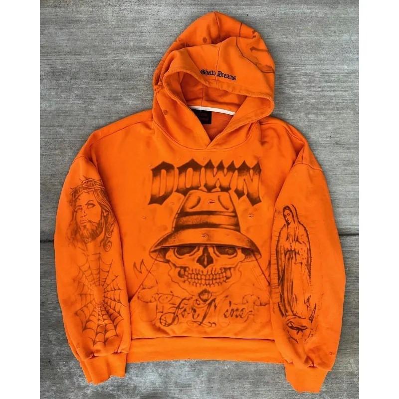 Halloween Vintage Distressed 3D Print Hoodie Streetwear Loose Fit Sweatshirt Teens