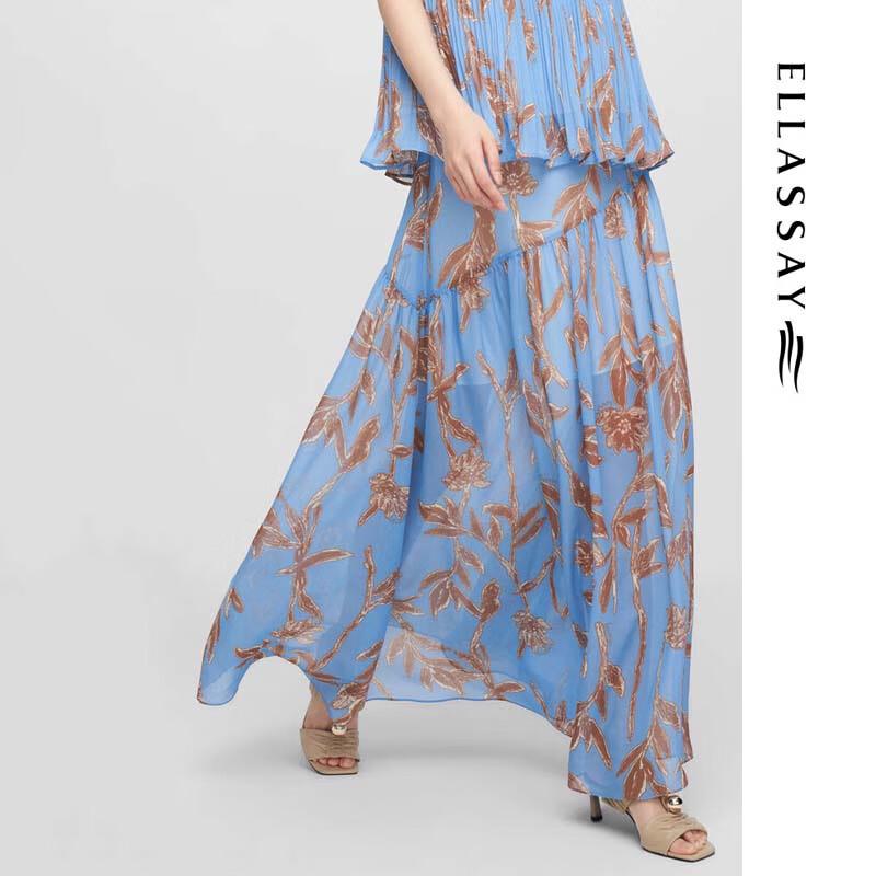 ELLASSAY Women's Bias-Cut Print Spliced Long Skirt