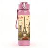 1PC Paris Eiffel Tower Retro Card 750ml Color Plastic Sports Water Bottle Leakproof Flip Straw Lid For Sports Office Home Use