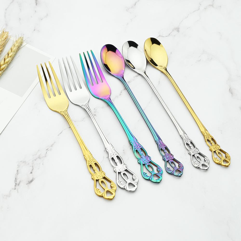 24ks/6set Royal Dinnerware Sada z nerezové oceli Vintage Lžíce Vidličky Nože Domácí kuchyně Západní večeře Stříbrné nádobí Dárek