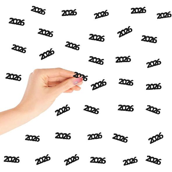 2026 New Year Confetti, Happy New Year Table Confetti, Black Glitter Number 2026 Cut Out for New Years Eve Party Table Decoration чёрный