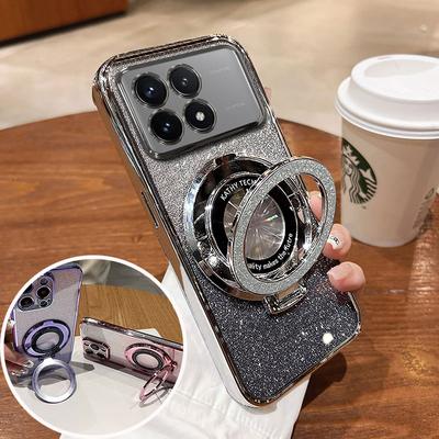 Funda con soporte magnético para POCO X6 Pro, funda a prueba de golpes para Xiaomi Poco X6 M6 Pro, funda con soporte brillante, carcasa de silicona de lujo para Poco X6