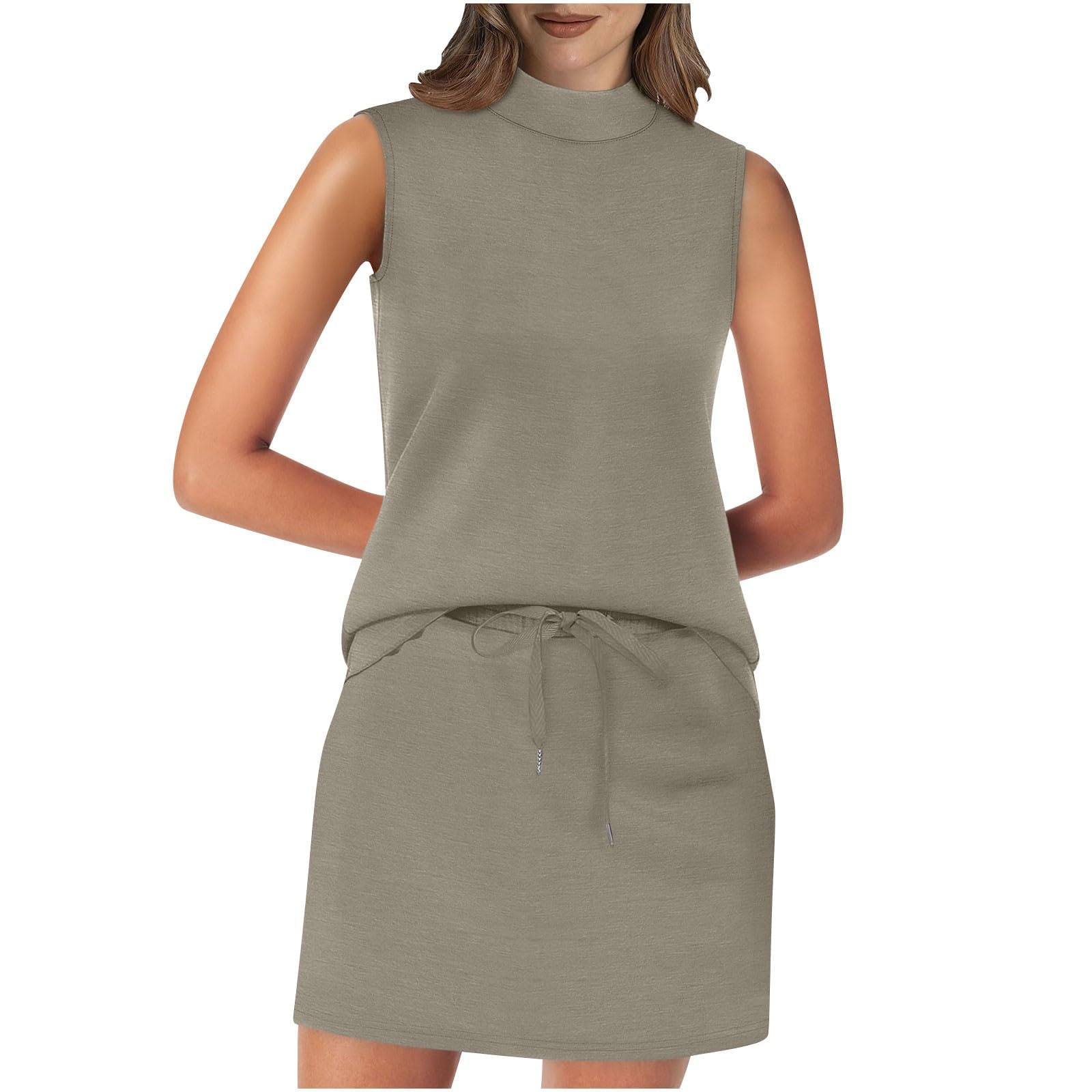 Женский модный топ без рукавов со стойкой и короткая юбка, двухпредметный цветной комплект L