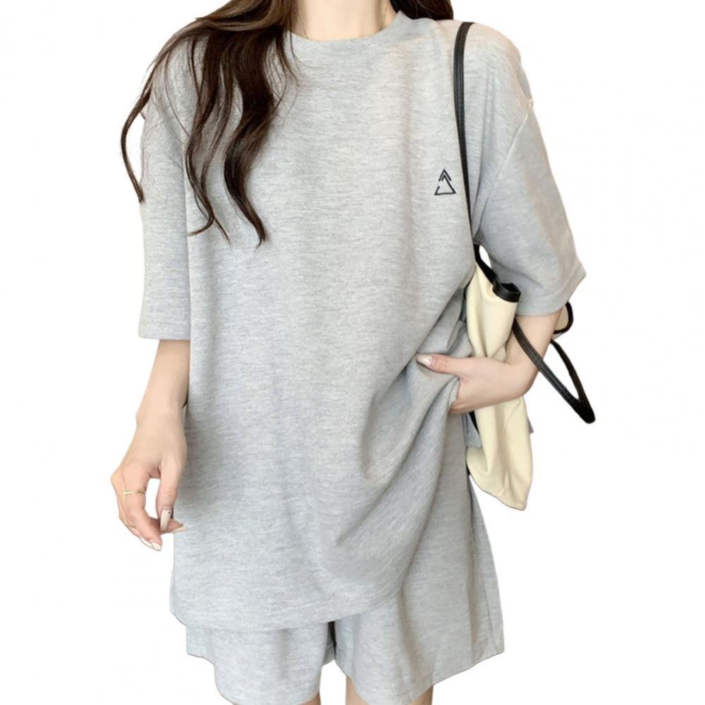 

Однотонный костюм-двойка женский свободный летний костюм-двойка мягкий женский костюм женский