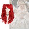 Lolita Cosplay Wig With Double Tiger Clips Red Long Curly Synthetic Hair For Anime Costumes