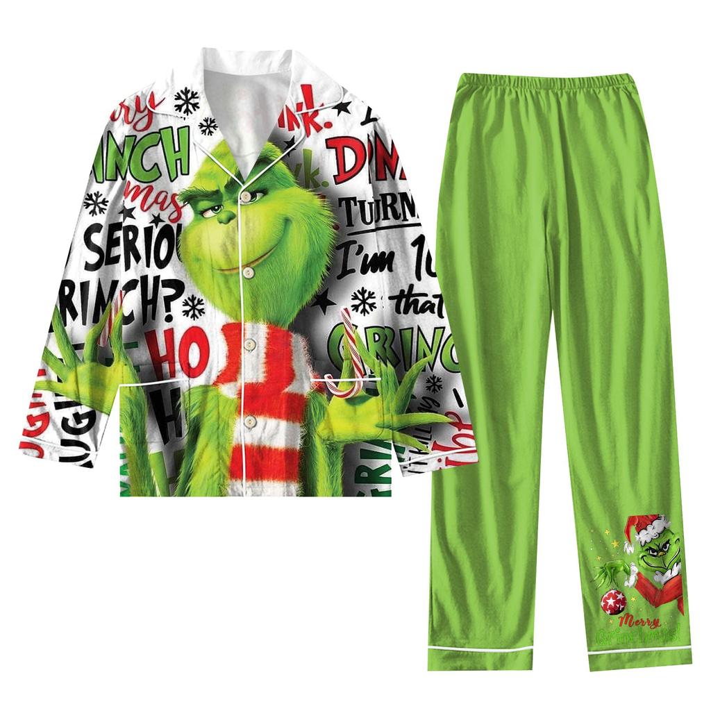 Women's 2 Piece Printed Suit Long Sleeve Button Up Top Wide Leg Pants Suit Set Pajamas Home Casual Suit