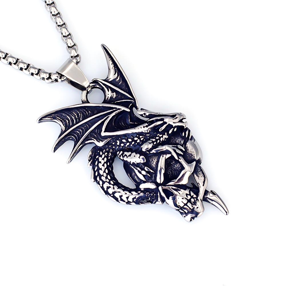 Hip Hop Chinese Dragon Embossed Round Pendant Necklace for Men and Women - Titanium Stainless Steel.