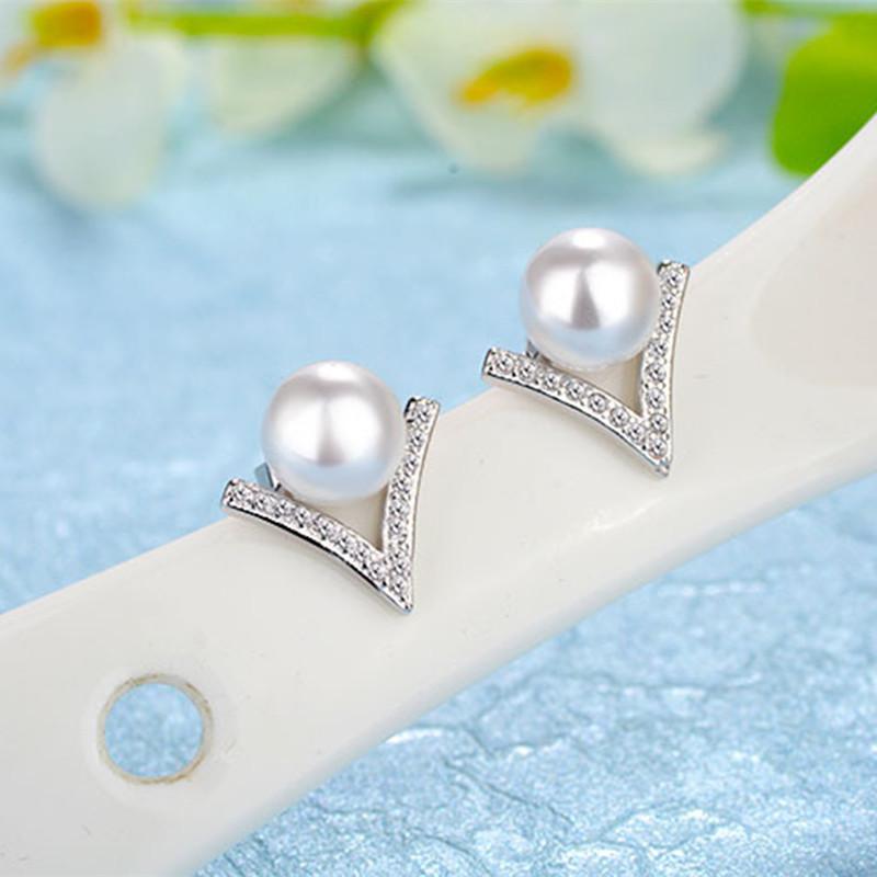 Buyee 925 Sterling Silver Stud Earring 8mm Freshwater Pearl Earring for Women Fashion Family Party Fine Jewelry Earring with Box
