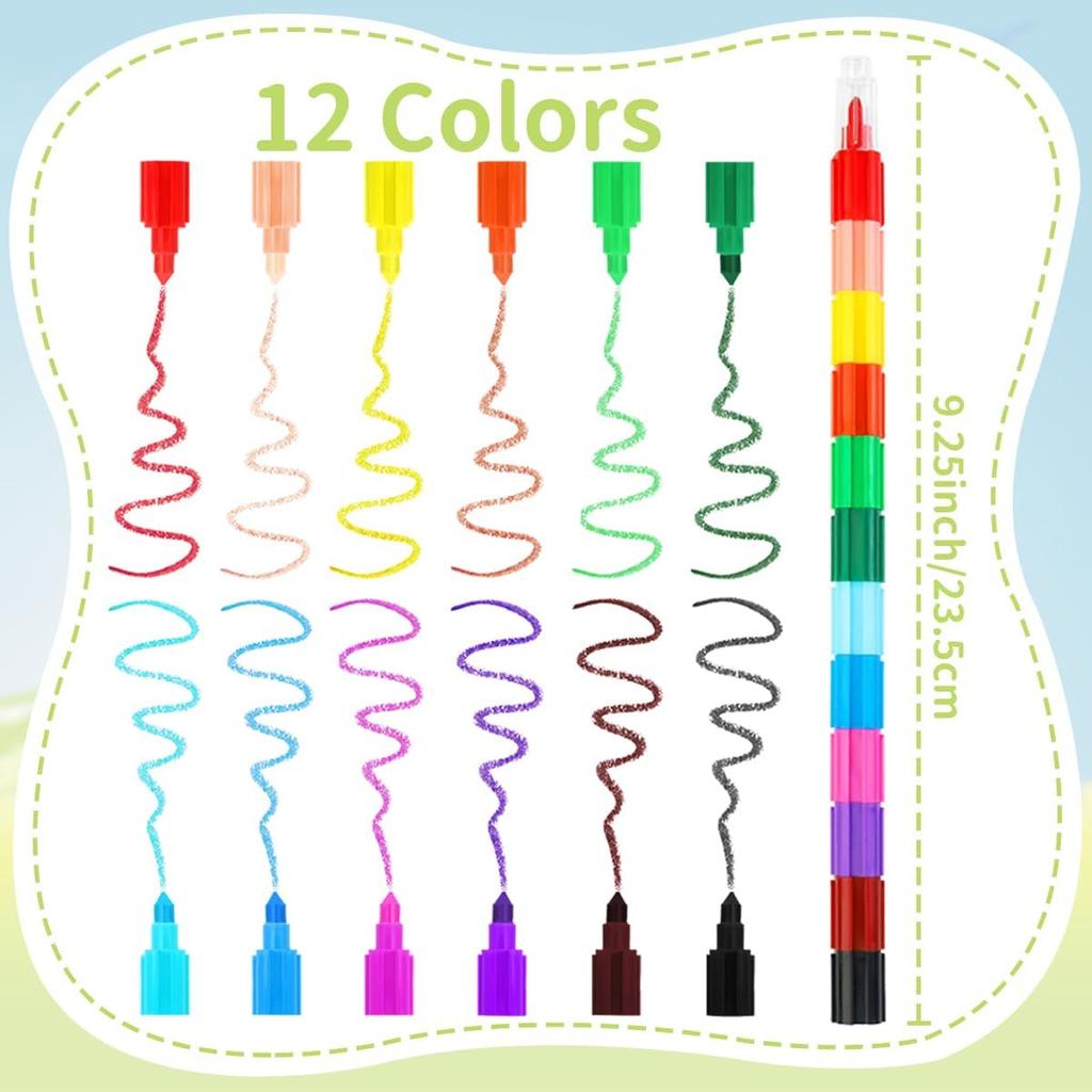 15 Pcs Stacking Crayons 12 Colors Buildable Crayons Set Colorful Drawing Crayons Party Favors DIY Rainbow Painting Pencils for School Office Birthday