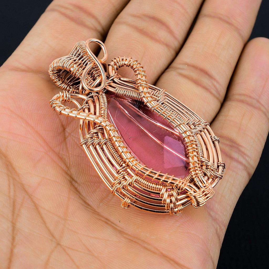 Kunzite Pendant Gemstone Jewelry, 999 Copper Wire Wrapped Pendant, Gift For Women Handmade Pendant