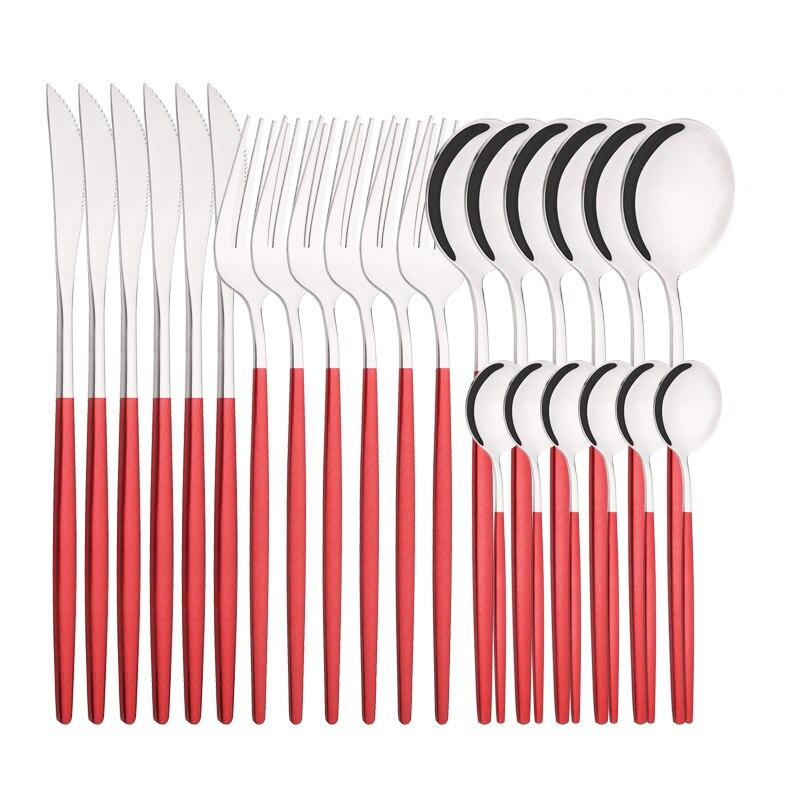 6Set/24Pcs Haze Blue Dinnerware Cutlery Set Western Stainless Steel Gold Tableware Knife Fork Spoon Flatware Kitchen Silverware