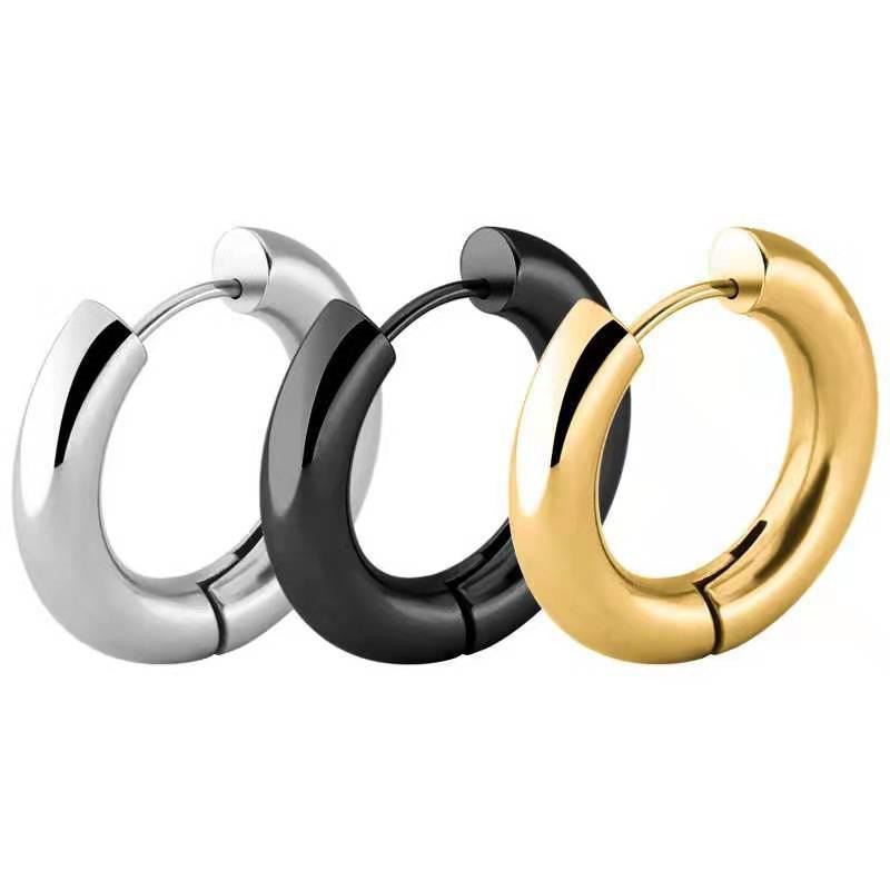 Glossy Stainless Steel Hoop Earrings For Women Men Hip Hop Steapunk Round Oval Heart Black Gold Silver Color Huggie Jewelry Gift