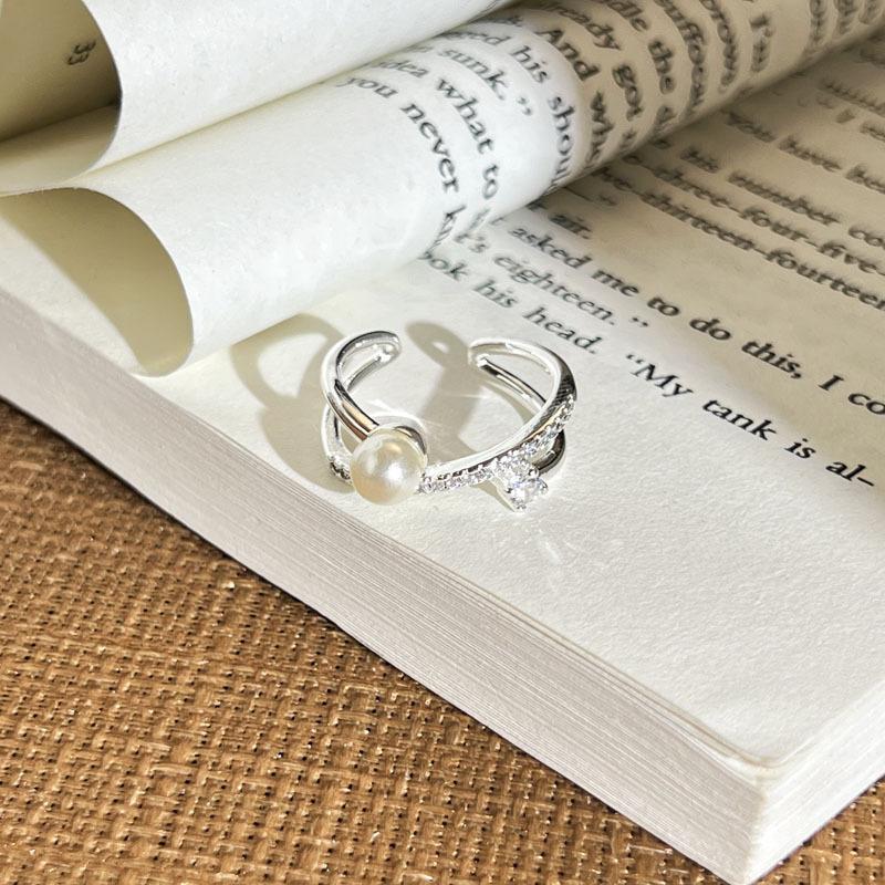 Ins Cold Wind Gentle Pearl Inlaid Light Luxury Temperament Open Ring Female Sweet Cool Exquisite Niche Stacked Ring 2026 Resizable