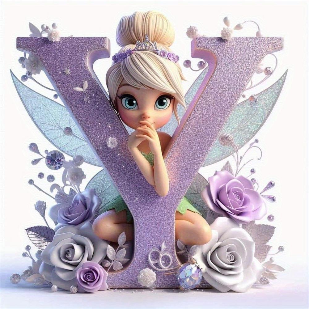 Disney Kreskówkowa Malowanie Diamentami Dzwoneczek Księżniczka 26 Liter Obrazki z Dżetów Mozaika Diamentowa Motyl Zestawy Rękodzieła Sztuka Ścienna