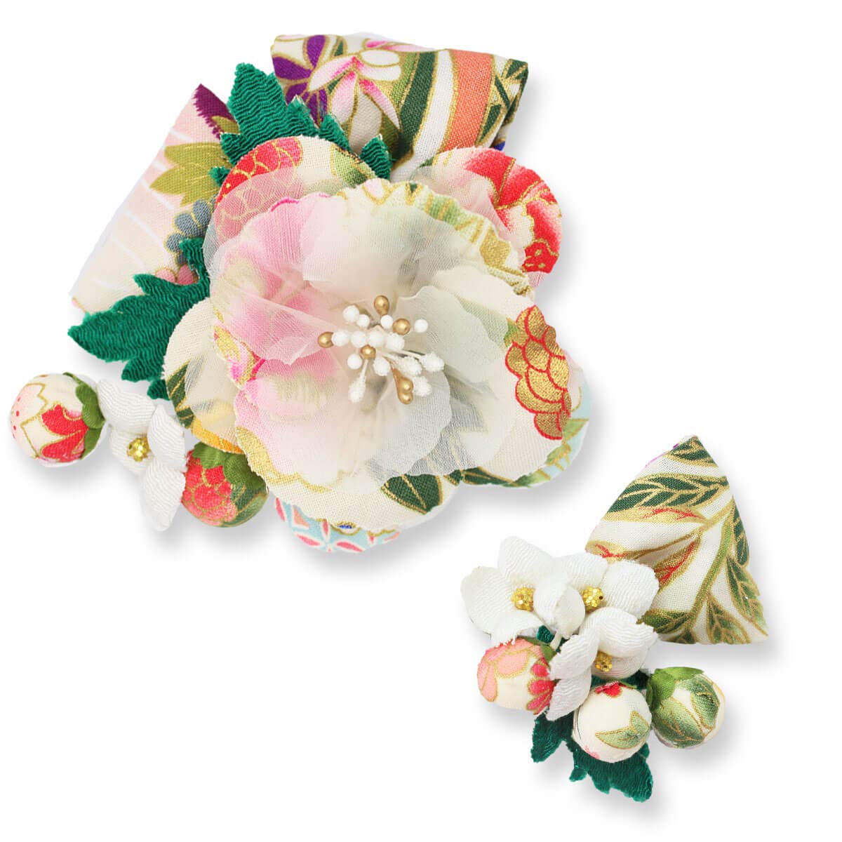 

Kamakura Crafts [Kamakura Craft] Japanese-style Hair Ornament Set (2 pieces) Bonbon Berry with Japanese Pattern Flower Hair Clips (Large and Small)