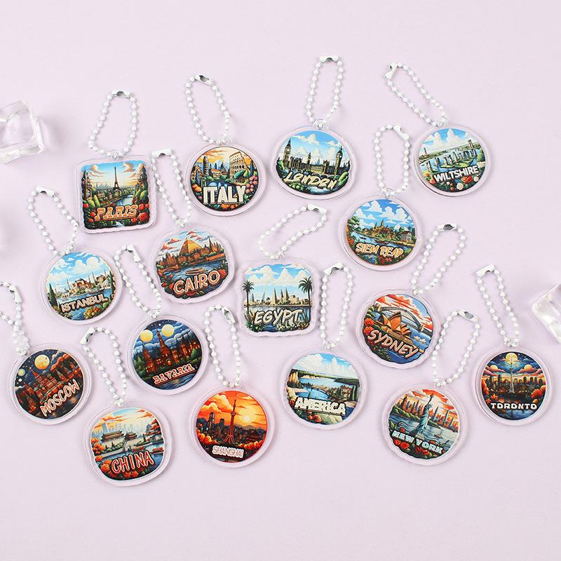 Iconic Landmark Acrylic Keychain Pendant - National Style Architecture Commemorative Souvenir